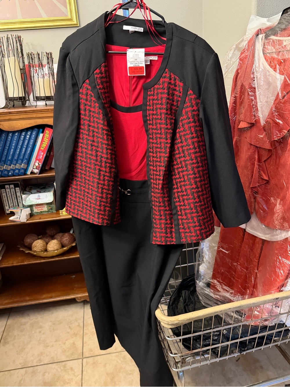 Worthington Black Jacket with Red Tweed Front Panels Dress